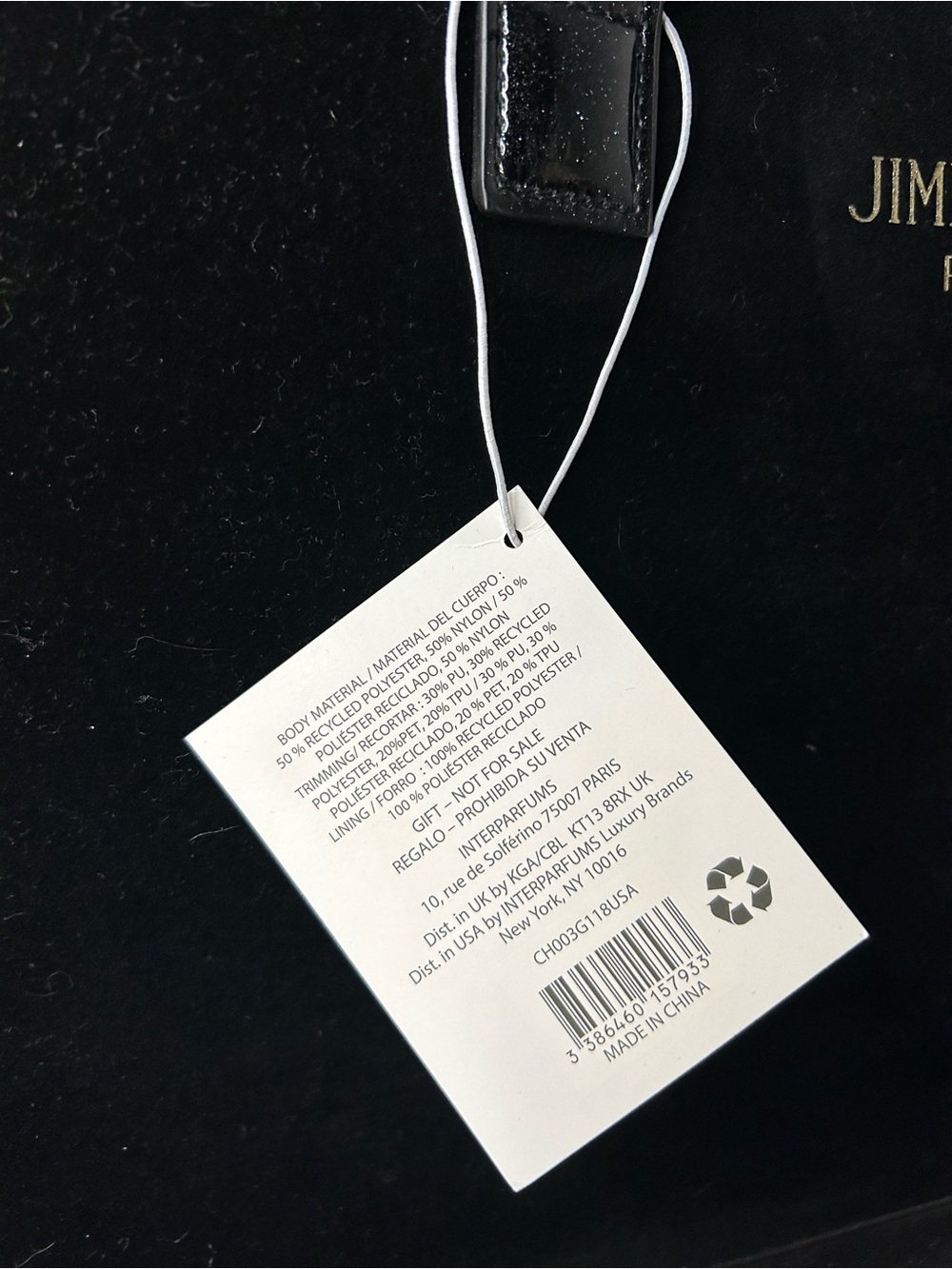 Jimmy Choo Parfums GWP Black Velvet Silver Glitter Tote Bag NWT Large - Picture 5 of 7